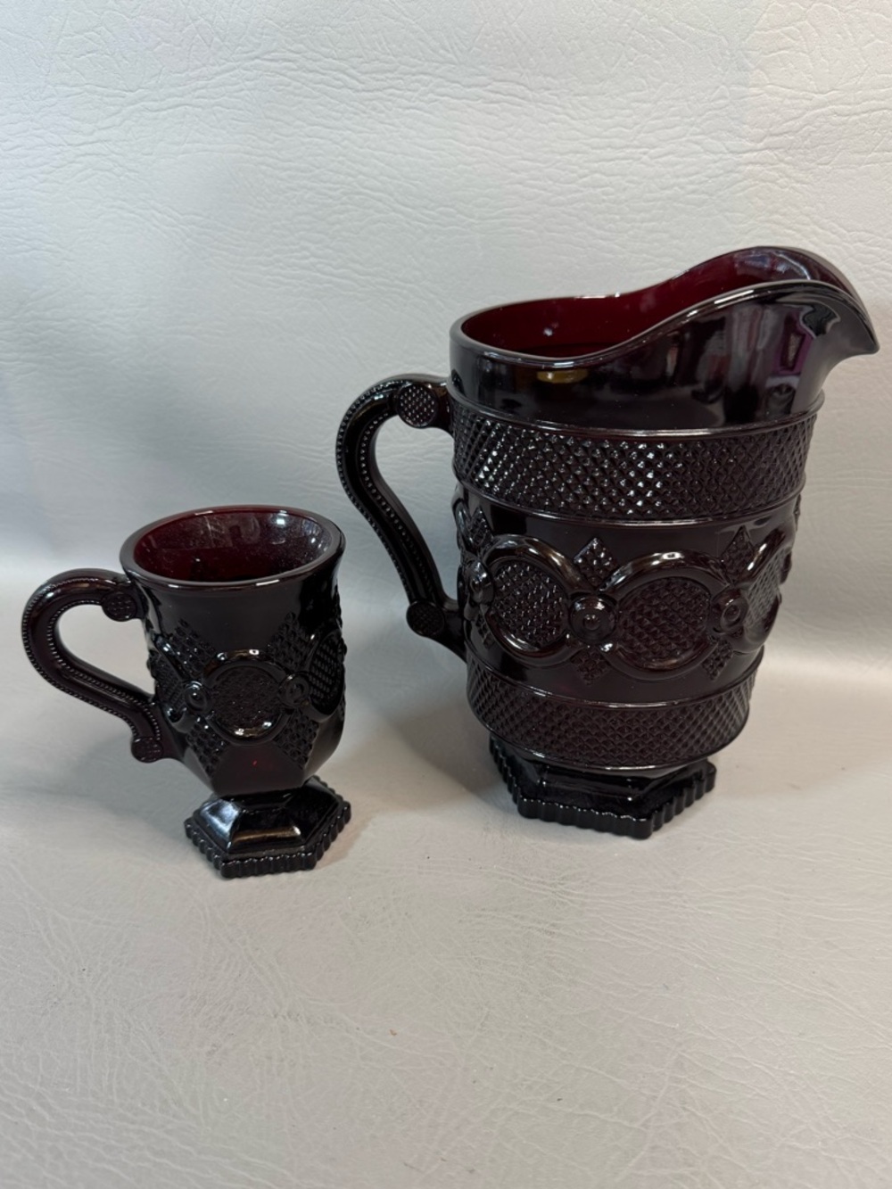 AVON Cape Cod Ruby Red Glassware Pitcher And Mug - Picture 3 of 5